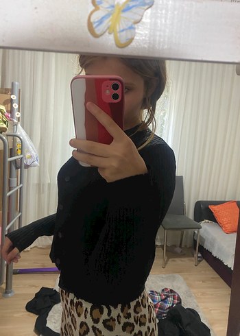 l Beden gri Renk Düğmeli Siyah Kadın Midi Hırka