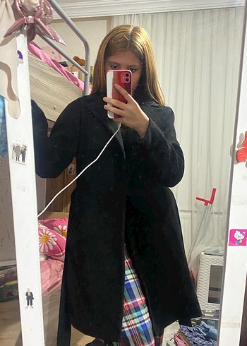 38 Beden siyah Renk Siyah Fitilli Midi Kadın Kaban