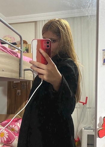 LC Waikiki Siyah Fitilli Midi Kadın Kaban
