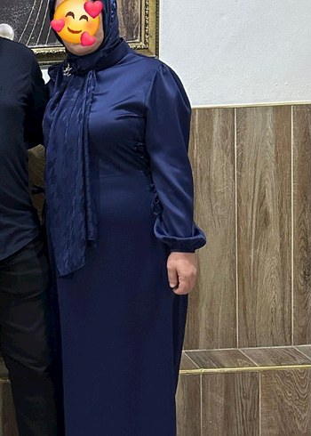 Lacivert Uzun Kol Drapeli Kadın Elbise - Görsel 2