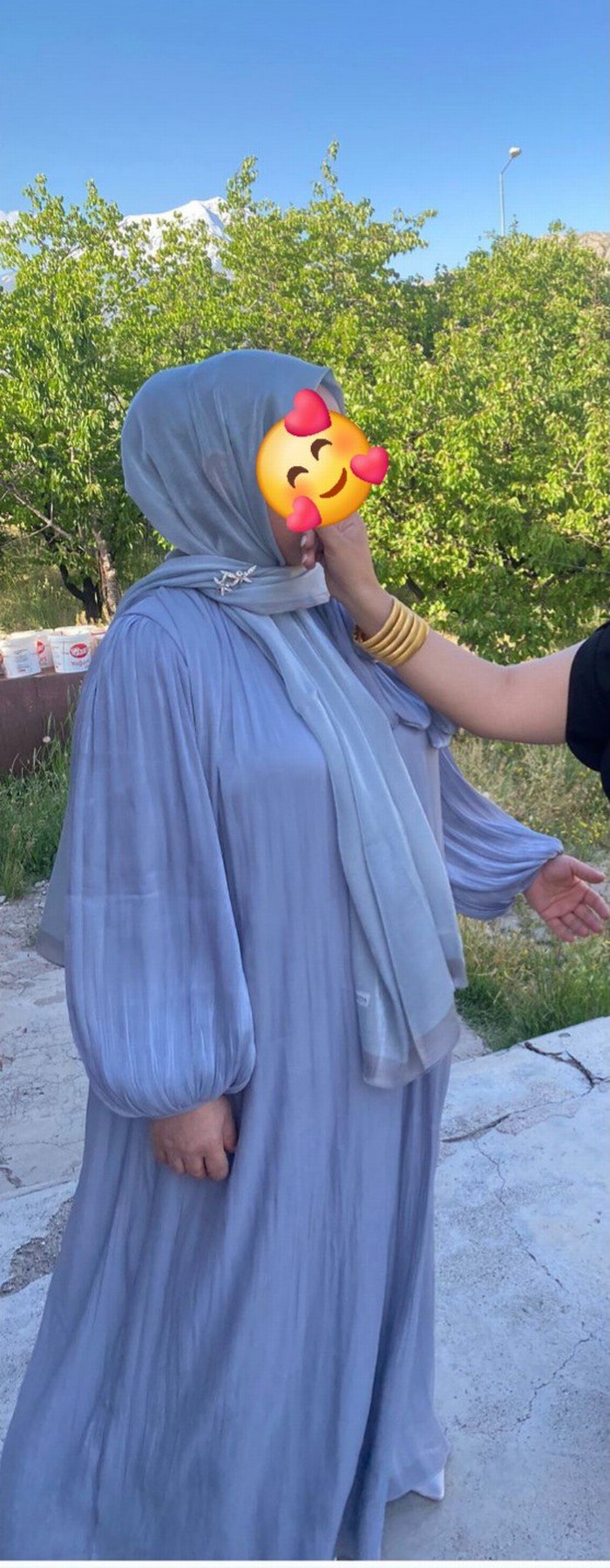 Gri Uzun Keten Bohem Salaş Elbise - Görsel 2