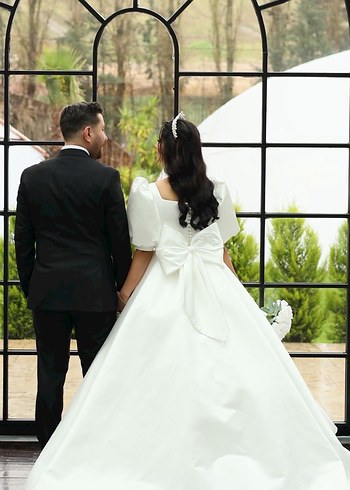 Prenses Model Saten Gelinlik  Büyük Fiyonk Detaylı - Görsel 2