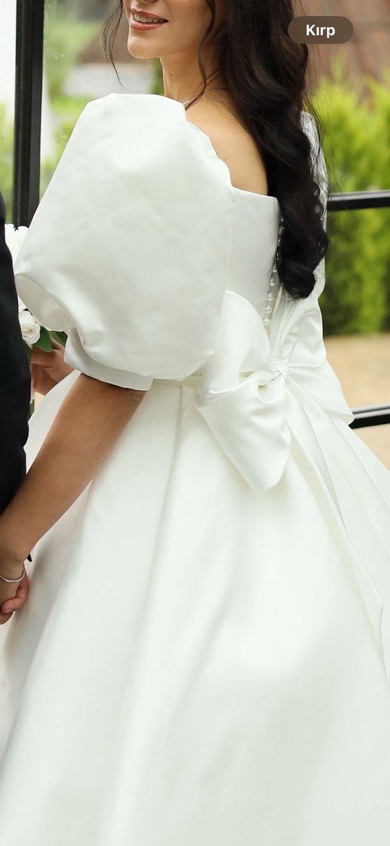 Prenses Model Saten Gelinlik  Büyük Fiyonk Detaylı - Görsel 5