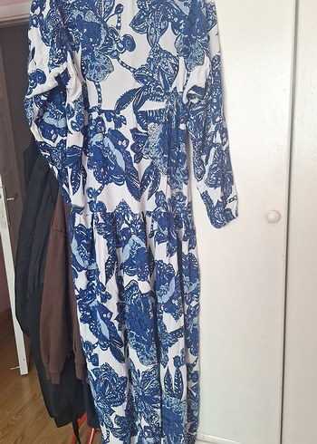 Mavi Beyaz Bohem Uzun Kollu Elbise - Görsel 5