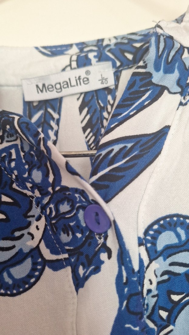 Mavi Beyaz Bohem Uzun Kollu Elbise - Görsel 3