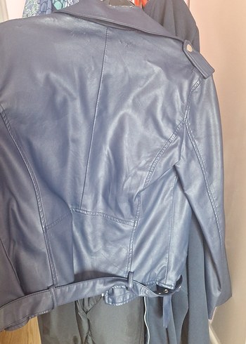 Mavi Parlak Deri Biker Ceket - Görsel 6