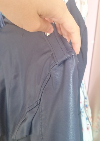 Mavi Parlak Deri Biker Ceket - Görsel 8