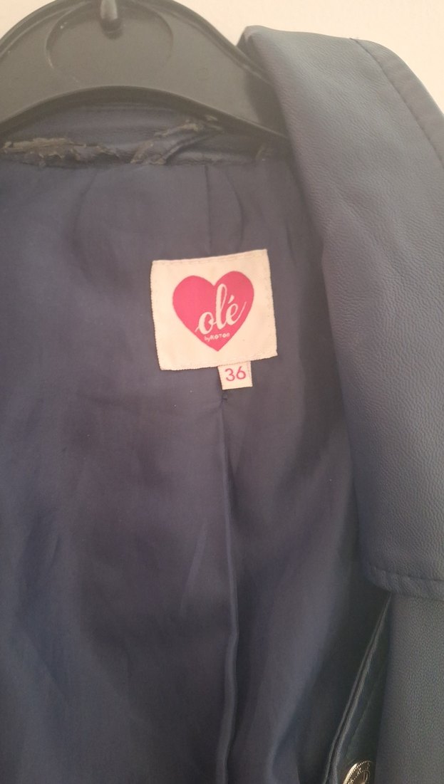 Mavi Parlak Deri Biker Ceket - Görsel 2