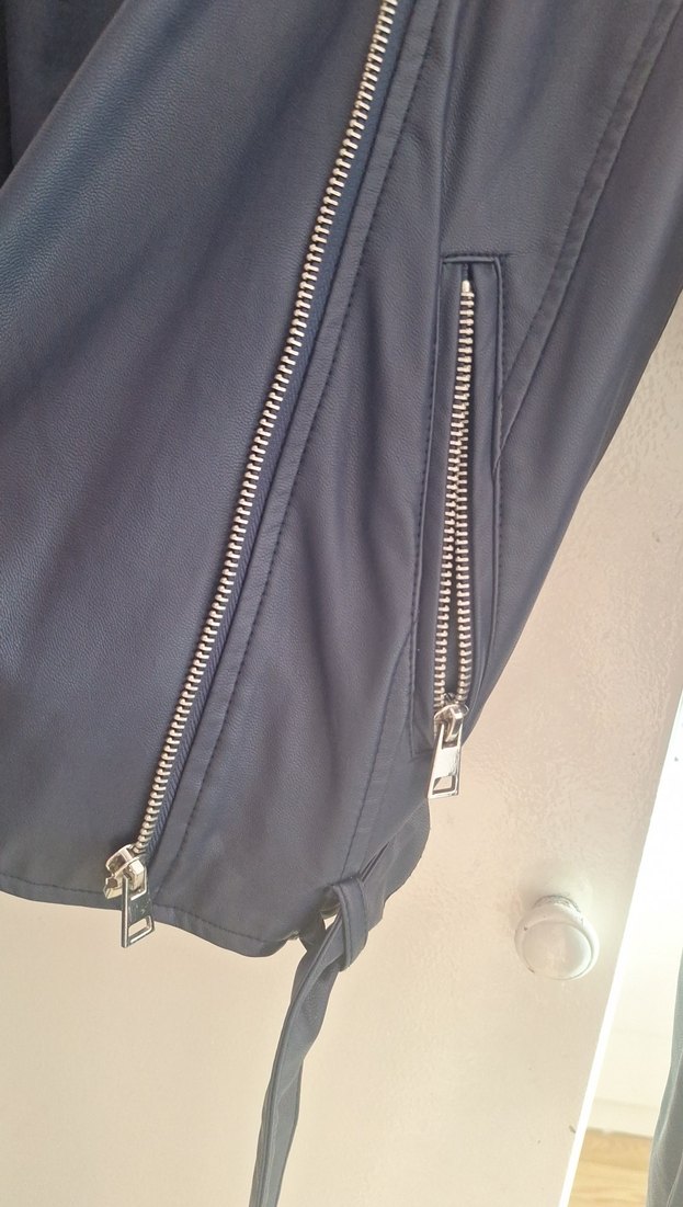 Mavi Parlak Deri Biker Ceket - Görsel 4