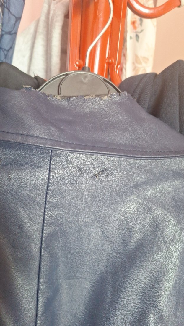 Mavi Parlak Deri Biker Ceket - Görsel 5