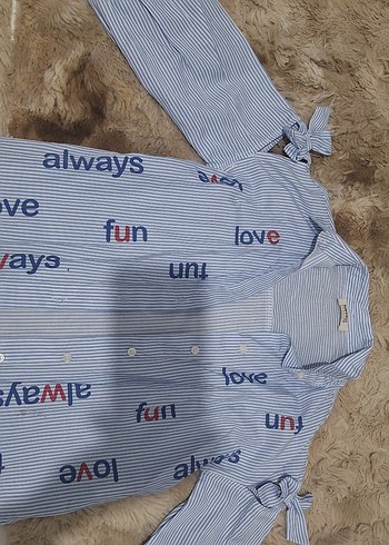 Koton Mavi Cizgili Baglamali Uzun Kollu Gomlek