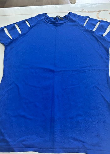 Kadın Mavi Kısa Kollu Basic Tişört - Görsel 4