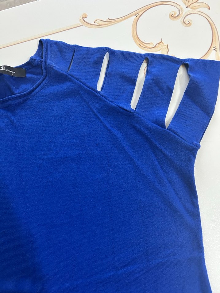 Kadın Mavi Kısa Kollu Basic Tişört - Görsel 2