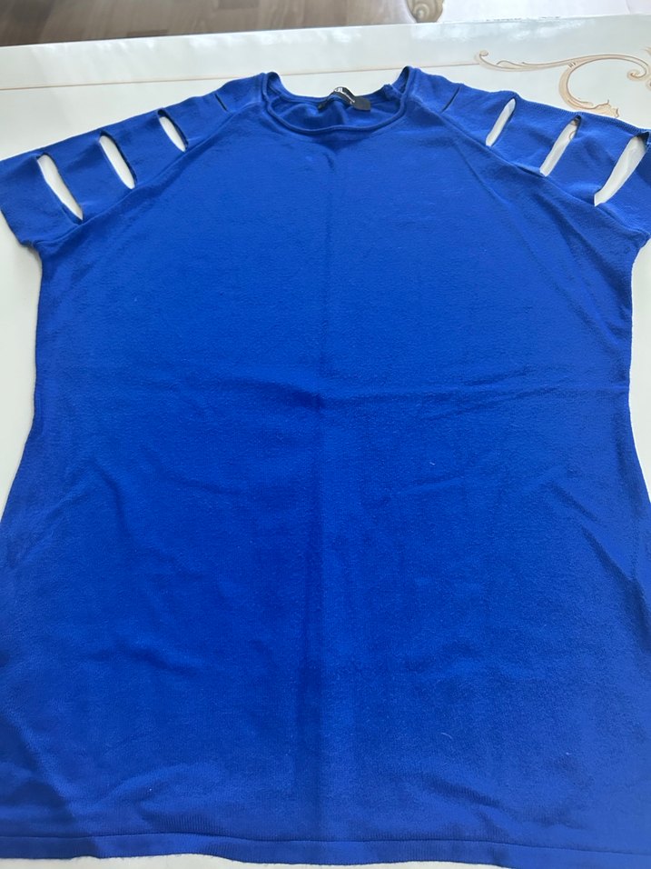 Kadın Mavi Kısa Kollu Basic Tişört - Görsel 4