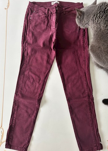 Bordo Düğmeli Kadın Kumaş Pantolon - Görsel 4