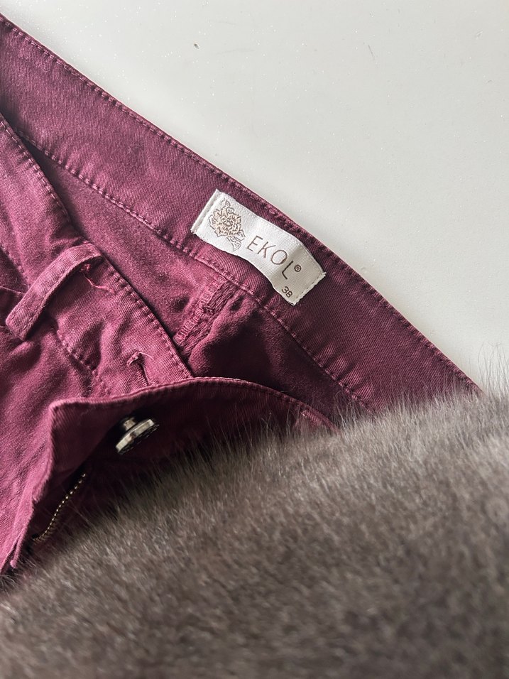 Bordo Düğmeli Kadın Kumaş Pantolon - Görsel 2