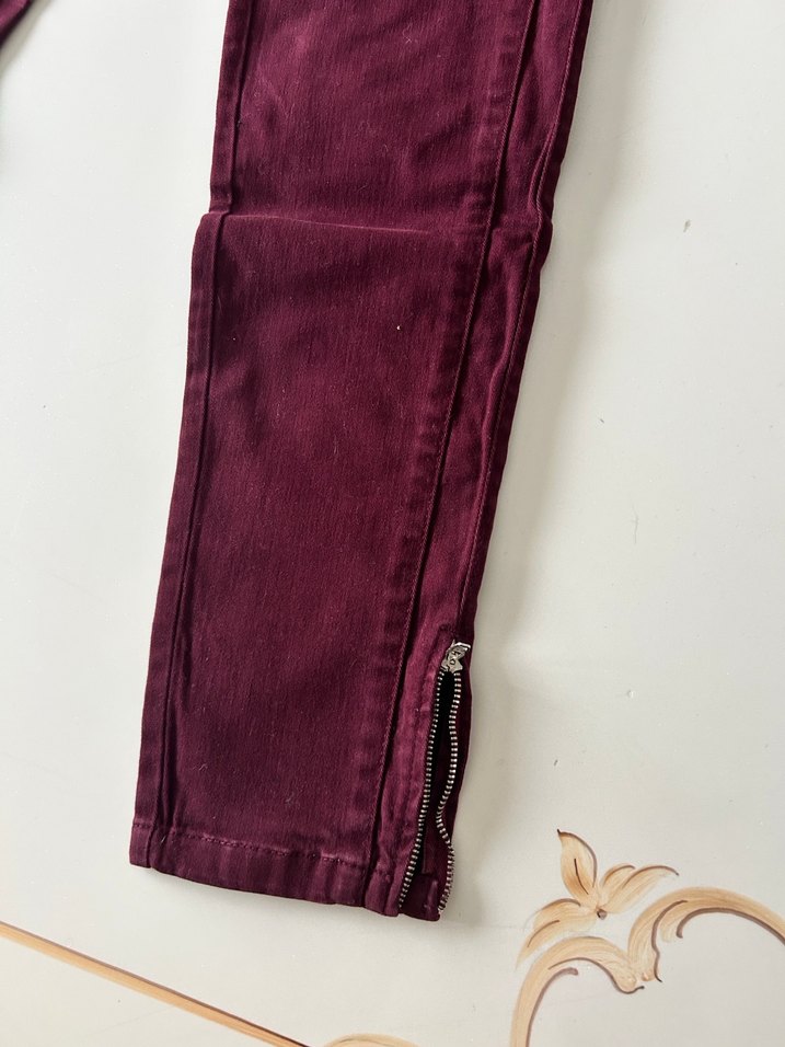 Bordo Düğmeli Kadın Kumaş Pantolon - Görsel 3