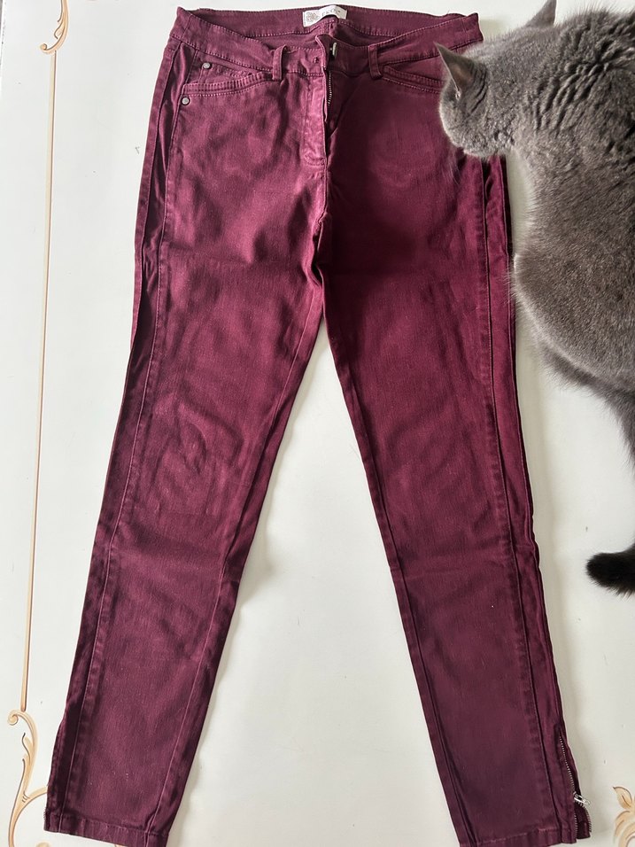 Bordo Düğmeli Kadın Kumaş Pantolon - Görsel 4