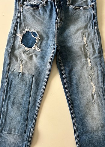 Kadın Mavi Bol Kesim Yırtık Kot Pantolon - Görsel 2