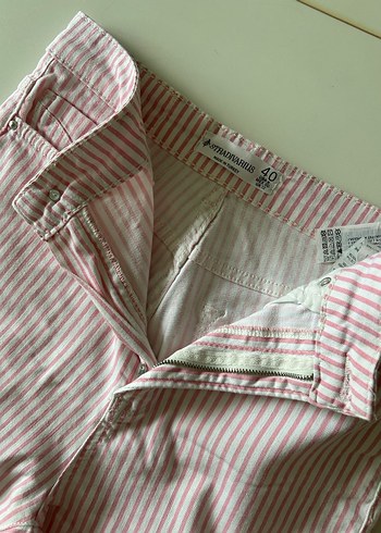 Pembe Çizgili Regular Fit Kadın Pantolon - Görsel 2