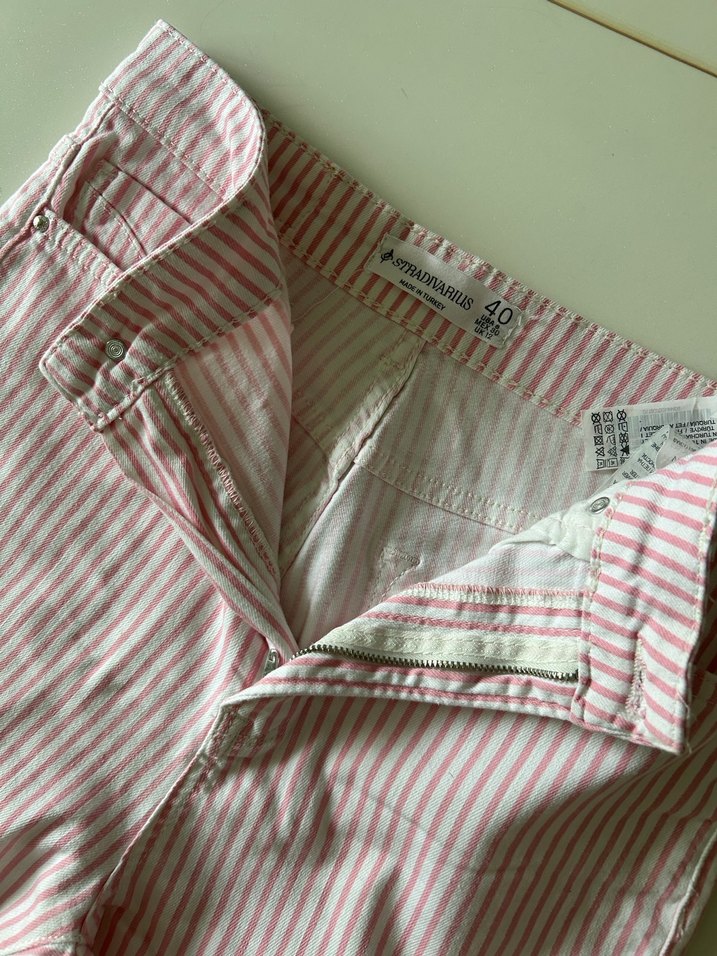 Pembe Çizgili Regular Fit Kadın Pantolon - Görsel 2