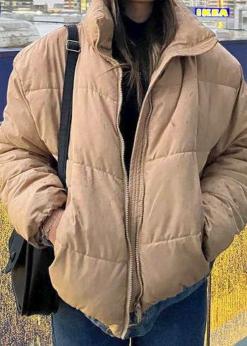 Bej Kadın Süet Mont, Rahat Kesim, Fermuarlı