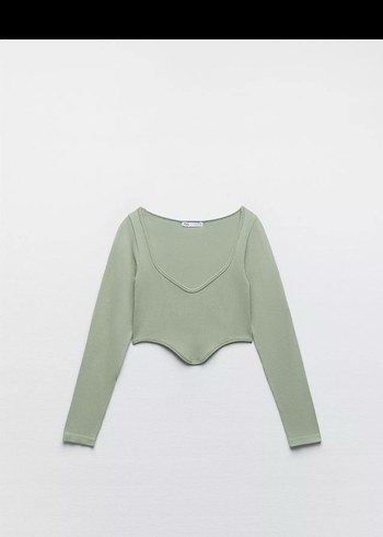 V Yaka Uzun Kollu Kadın Crop Top