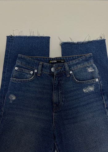 Düğmeli Parlak Mavi Midi Denim Kadın Jean - Görsel 2