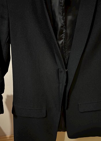 Siyah Düğmeli Kadın Midi Blazer Ceket - Görsel 4