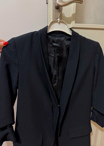 Siyah Düğmeli Kadın Midi Blazer Ceket - Görsel 2