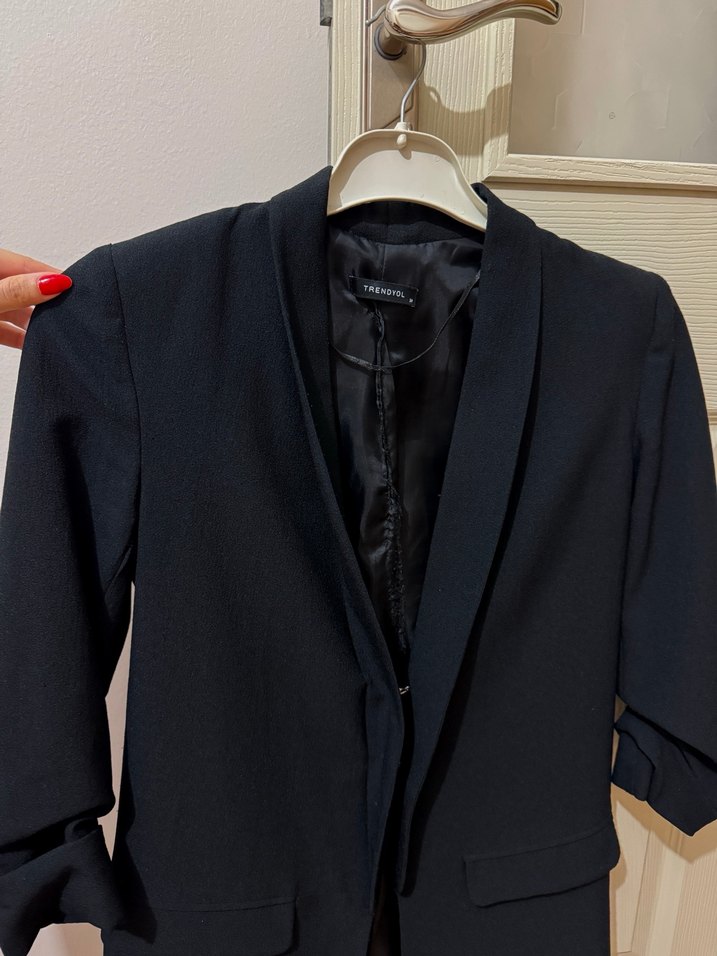 Siyah Düğmeli Kadın Midi Blazer Ceket - Görsel 2