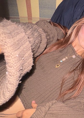 Kahverengi Örgü Salaş Kadın Kazak - Görsel 2