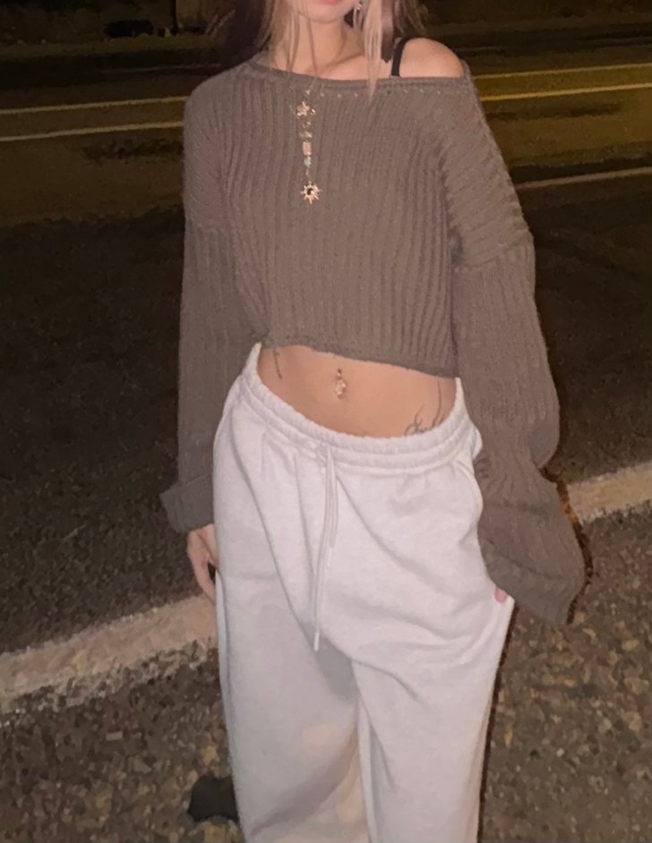 Kahverengi Örgü Salaş Kadın Kazak - Görsel 3