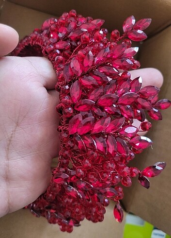 Beden bordo Renk Kına Düğün Tacı ve Küpesi Bordo