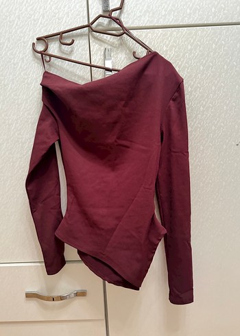 Zara Bordo Drapeli Yüksek Yakalı Kadın Bluz
