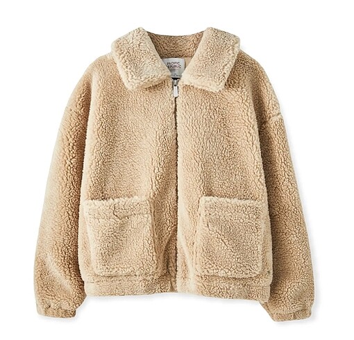 Orj. Pull and Bear teddy ceket mont peluş krem S beden yeni gibi