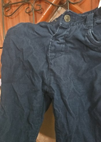 Düğmeli Mavi Erkek Çocuk Kadife Pantolon - Görsel 2