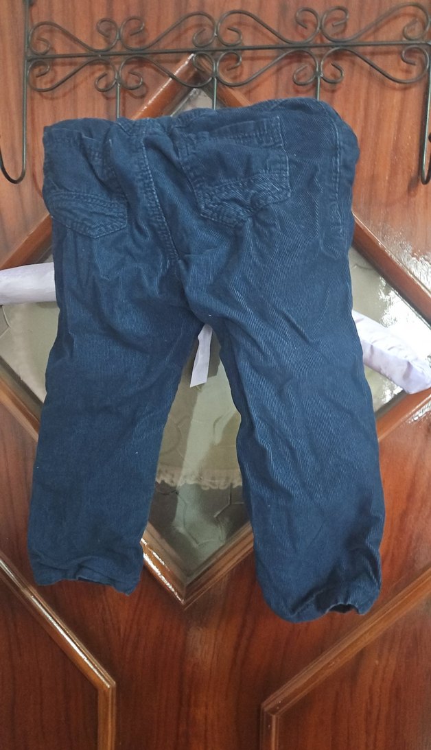 Düğmeli Mavi Erkek Çocuk Kadife Pantolon - Görsel 3