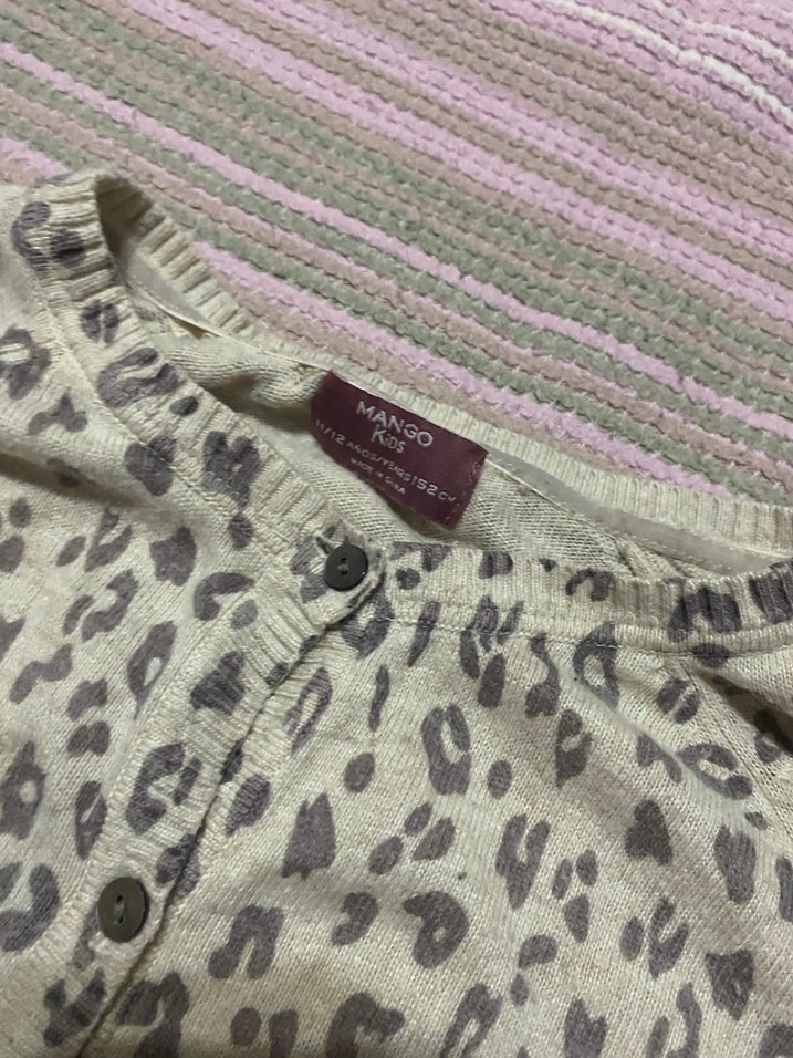 Mango kids Kız Çocuk Gri Desenli Triko Hırka - Görsel 2