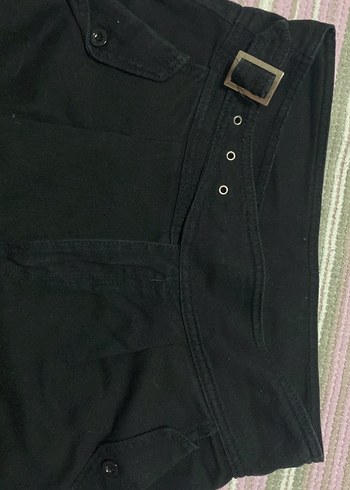 Kadın Siyah Kemerli Pamuk Kumaş Pantolon - Görsel 2