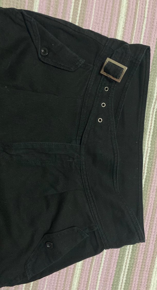 Kadın Siyah Kemerli Pamuk Kumaş Pantolon - Görsel 2