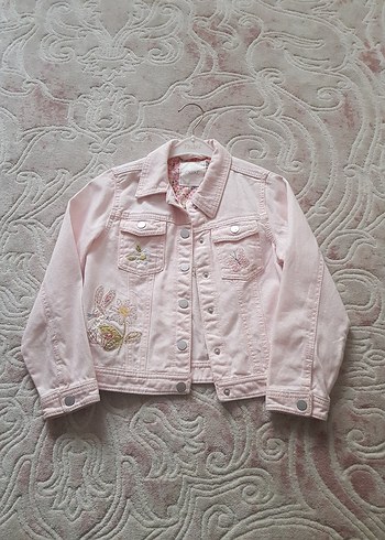 Kız Çocuk Pembe Nakışlı Denim Ceket