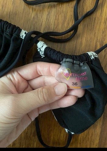 36 Beden Dantel Detaylı Siyah Bohem Bikini