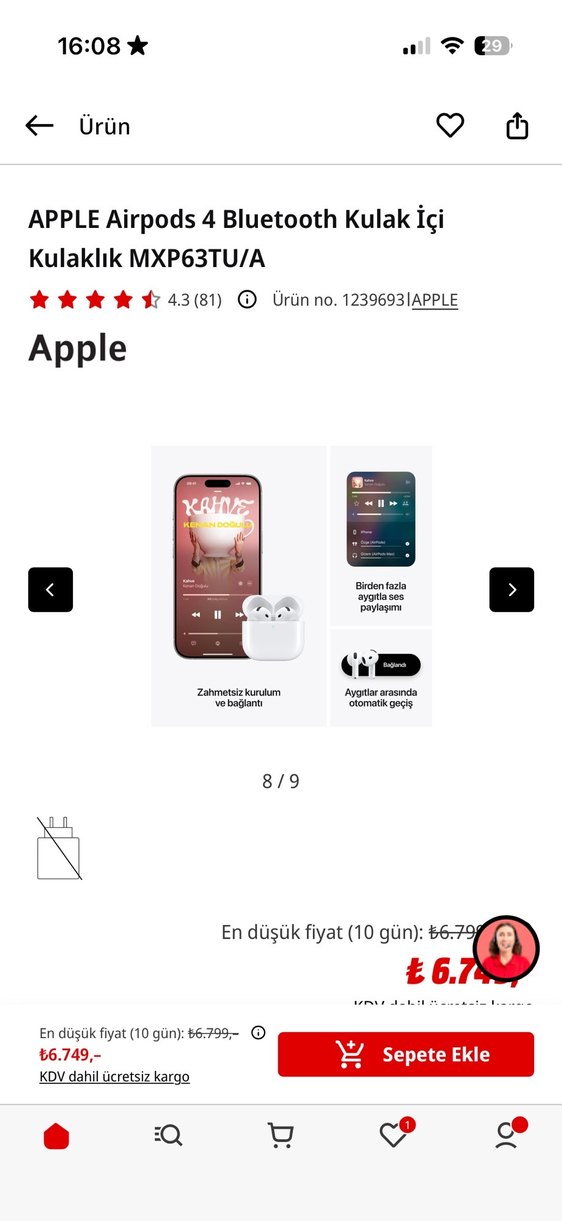 Apple Airpods 4 Bluetooth Kulak İçi Kulaklık Beyaz - Görsel 4