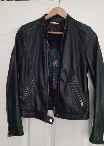 m Beden siyah Renk Siyah Deri Biker Ceket Tokalı