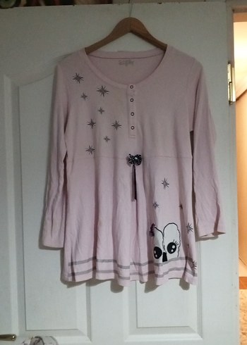 Düğmeli Uzun Kollu Pembe Kız Tişörtü - Görsel 3