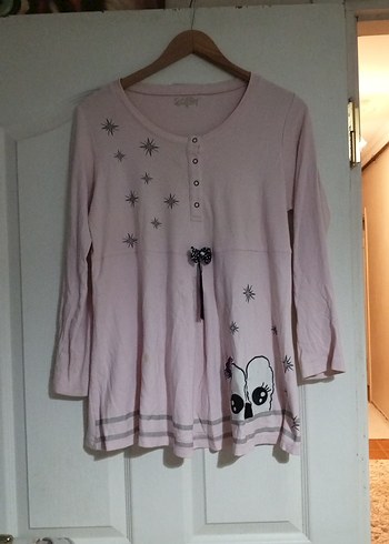 Düğmeli Uzun Kollu Pembe Kız Tişörtü - Görsel 4