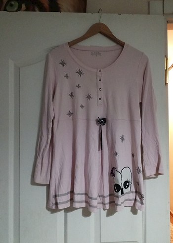 Düğmeli Uzun Kollu Pembe Kız Tişörtü - Görsel 7