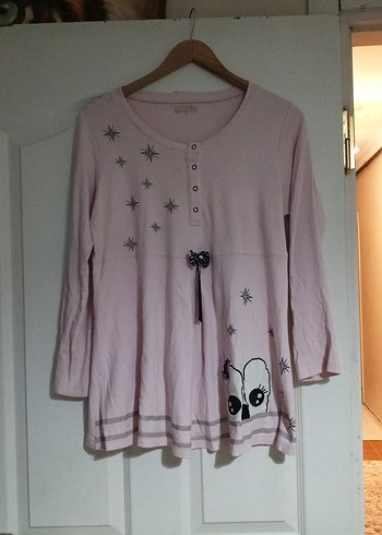 Düğmeli Uzun Kollu Pembe Kız Tişörtü - Görsel 5