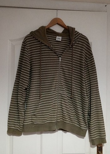 Kapüşonlu, Fermuarlı Çizgili Sweatshirt - Görsel 4